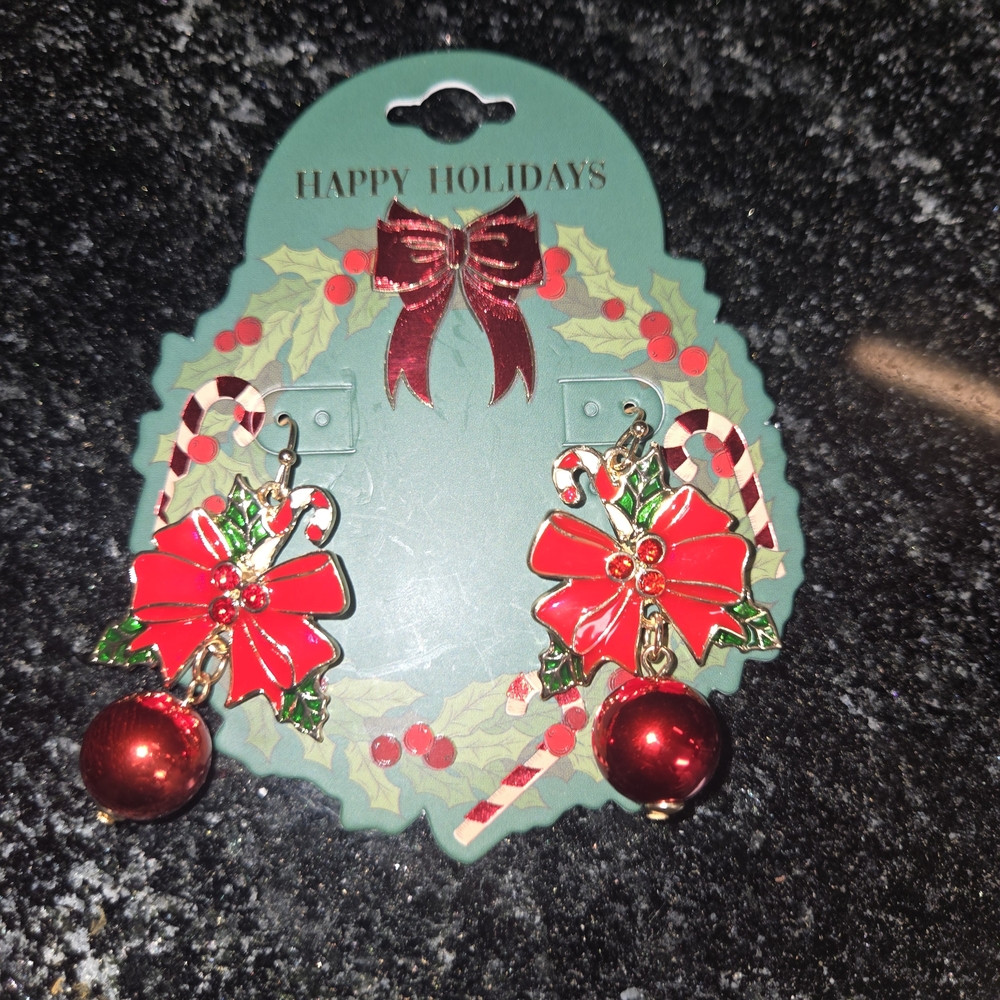 Festive Red Bow Earrings